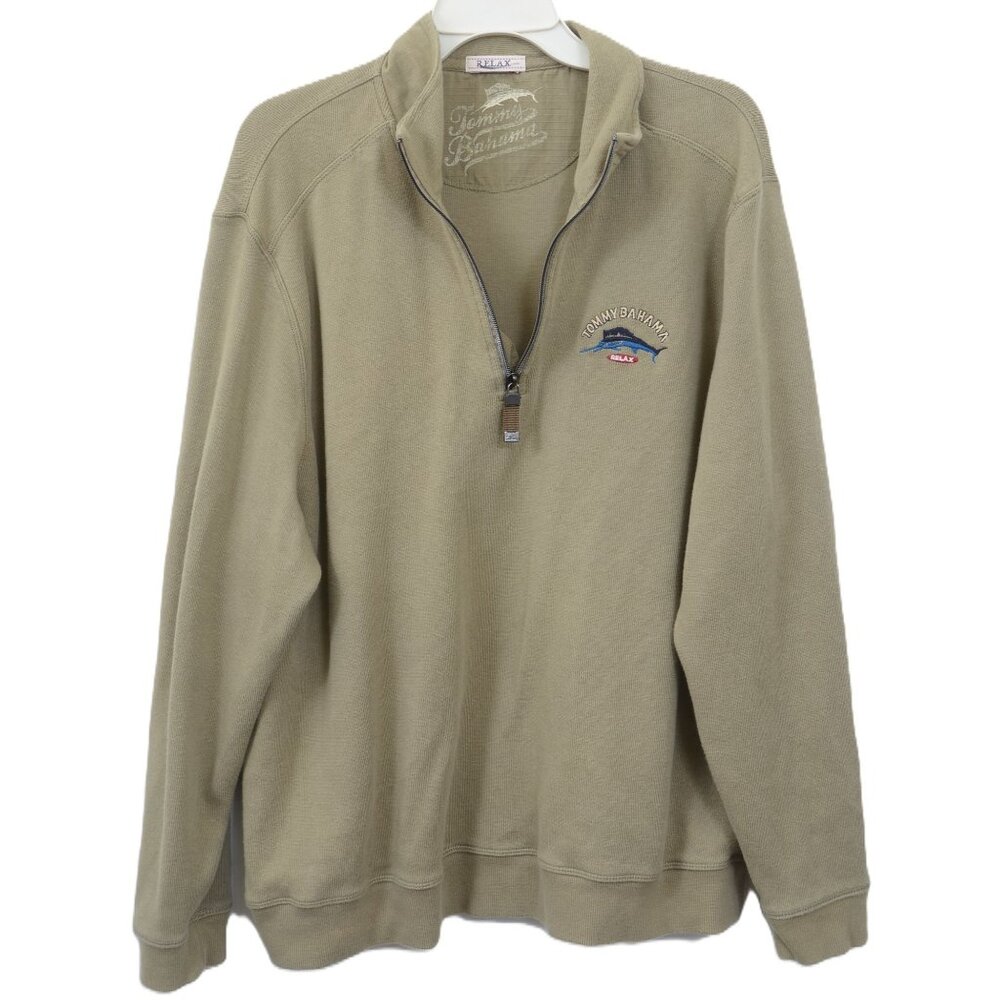 Tommy Bahama Men's XL Cotton Sage Green 1/2 Zip Pullover Beachy Coastal Sweatshi